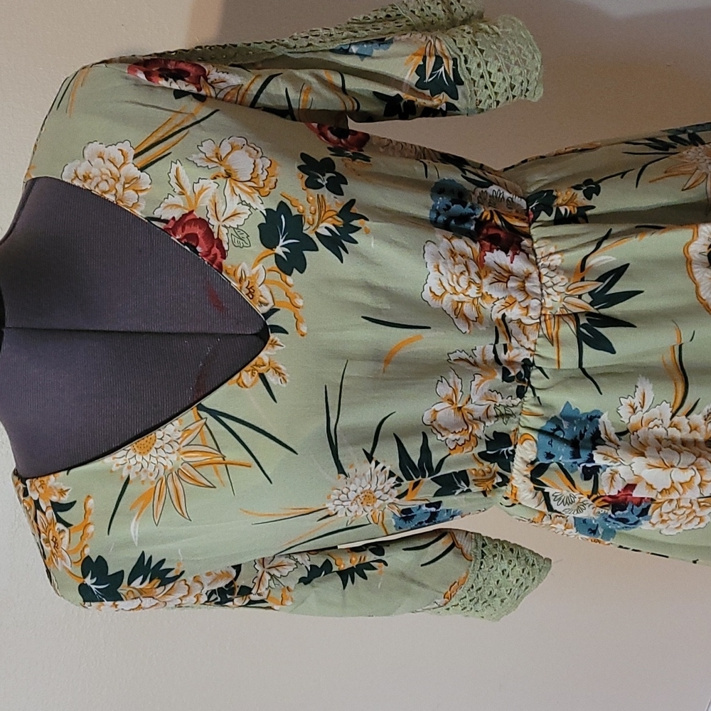 Luna Tuccini floral mini green dress 8 - Picture 3 of 11